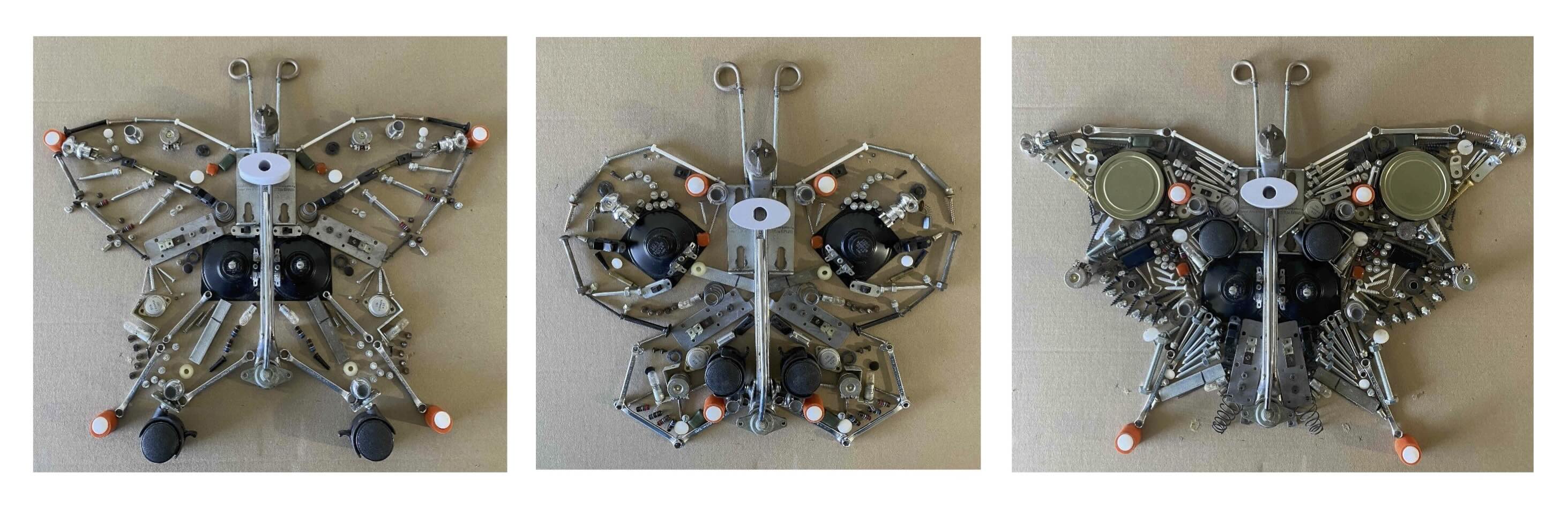 3 butterflies made of hardware pieces