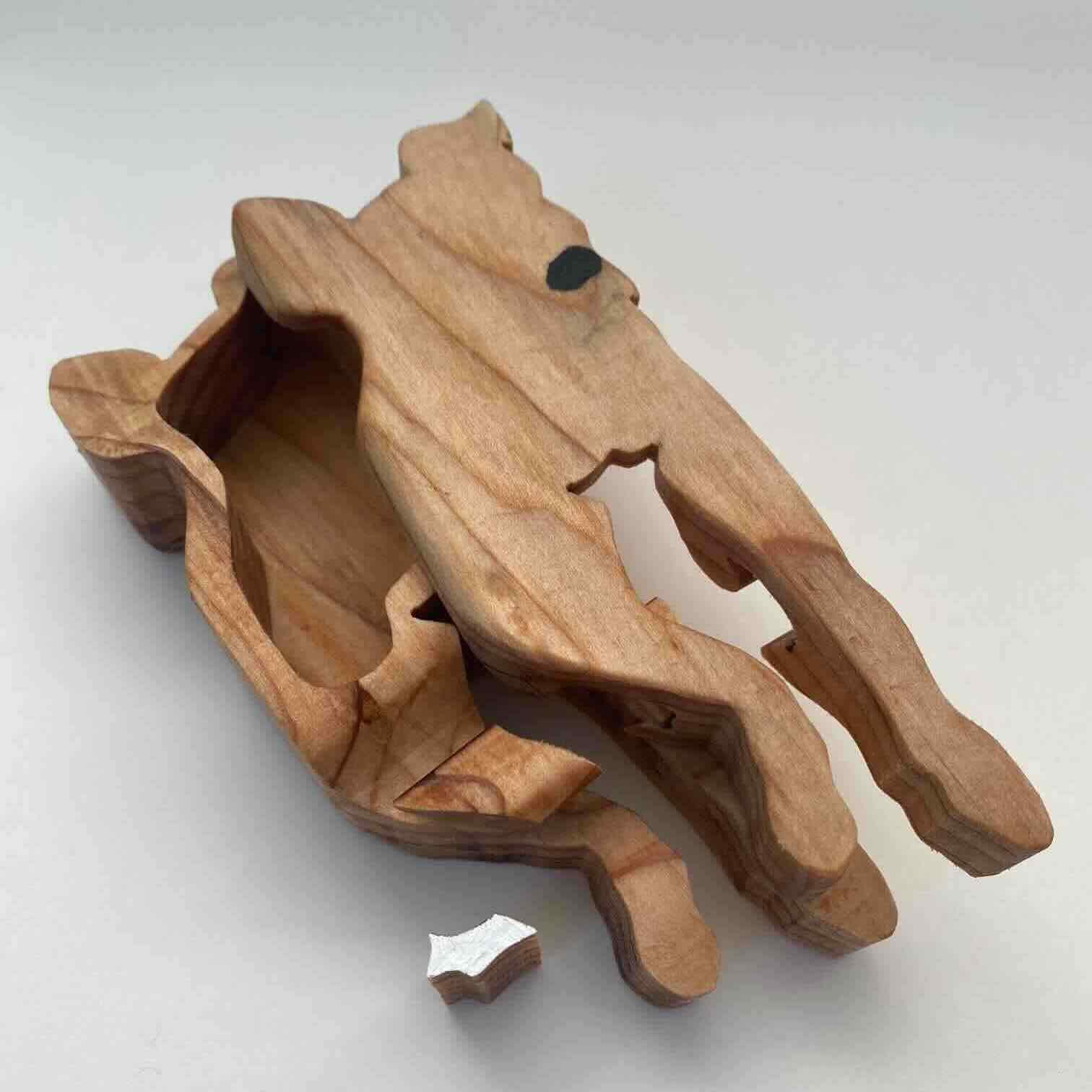 Puzzle Box- dog face and front legs- half open