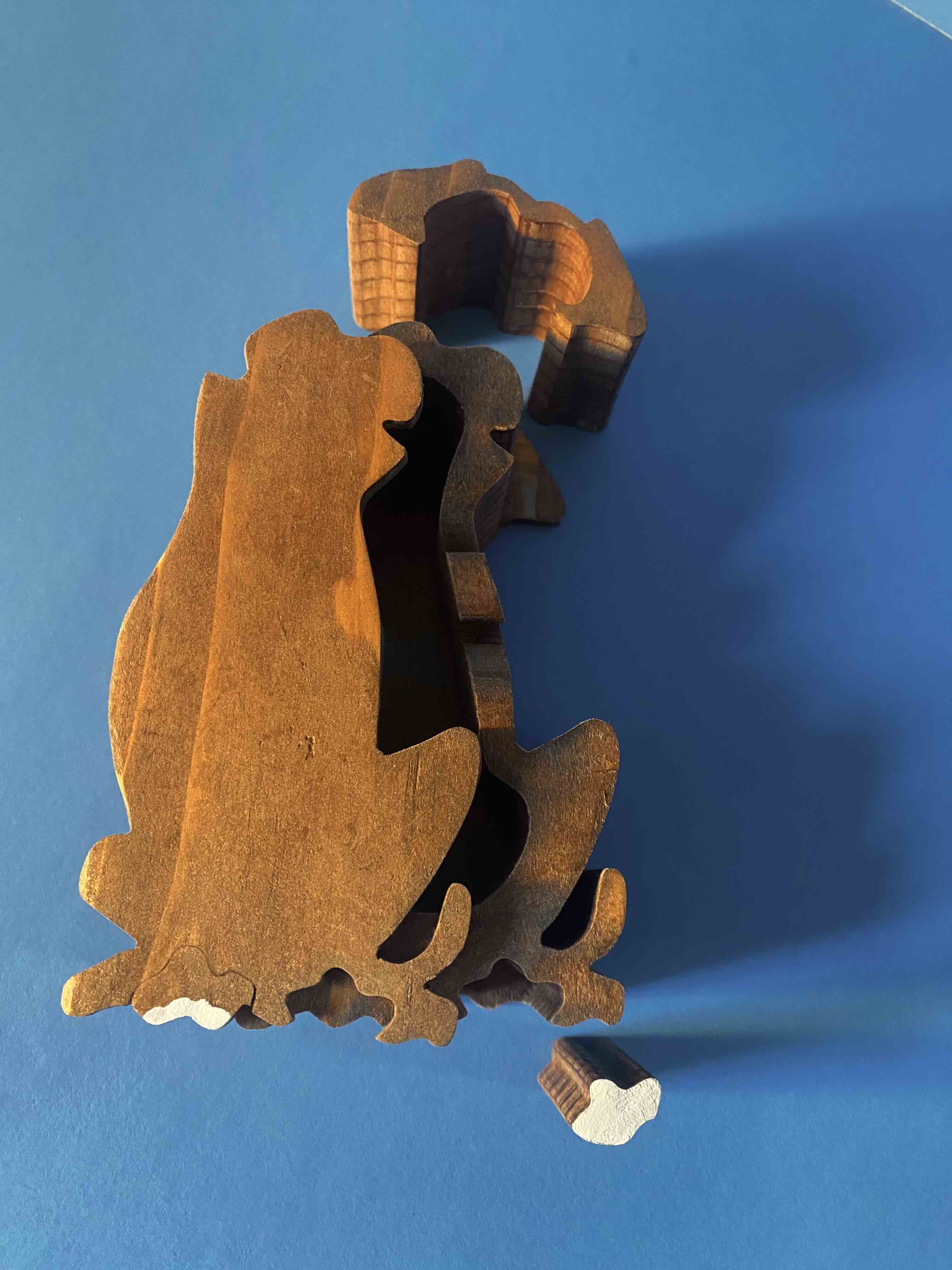Puzzle box-dog shaped- half open